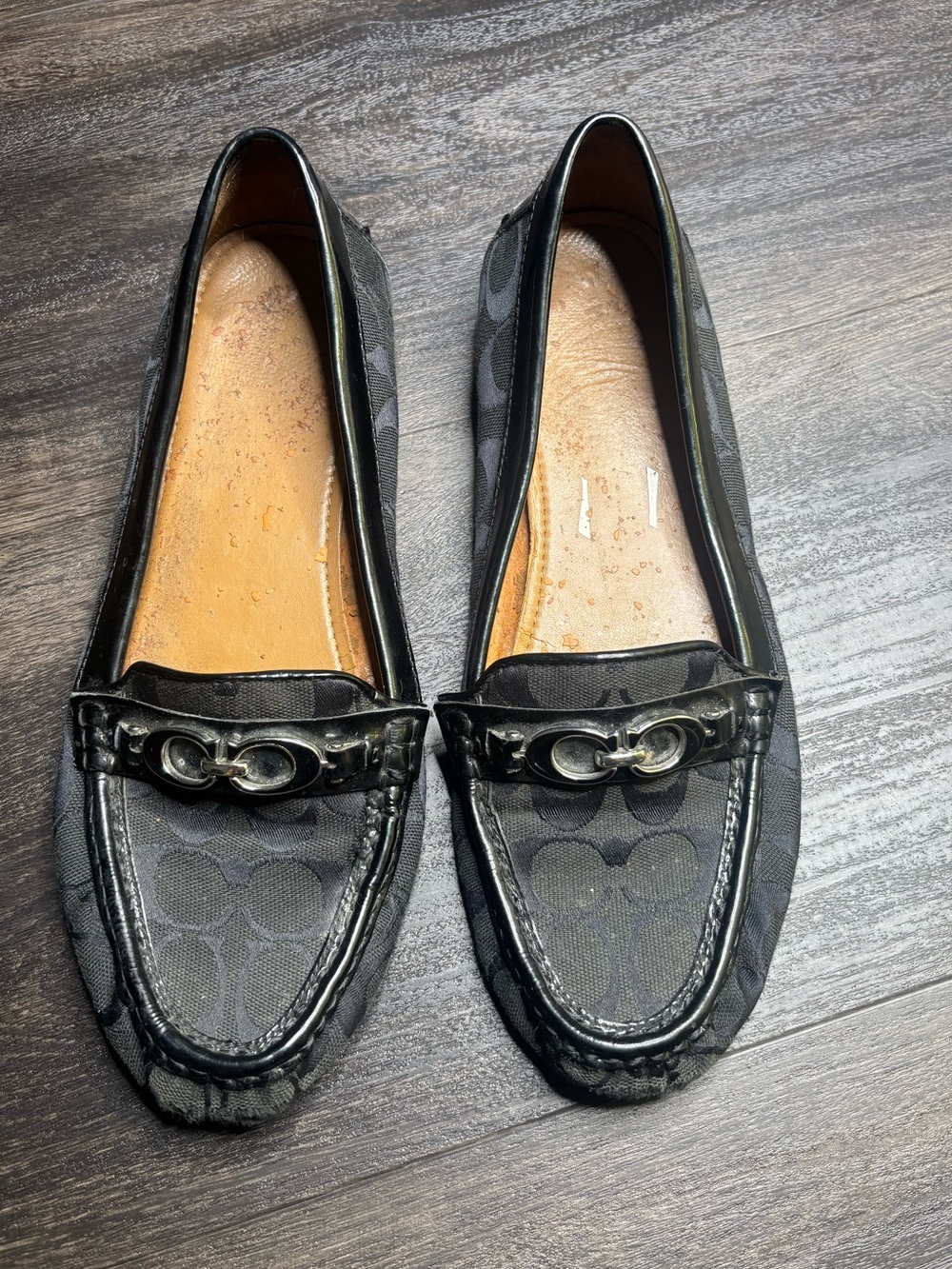 COACH Signature Olive Jacquard Black Smoke Driving Loafer Women's 11B